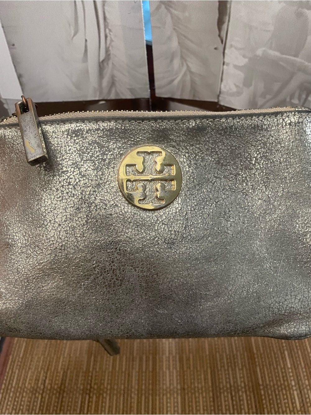 Tory Burch Metallic Gold Logo Wristlet